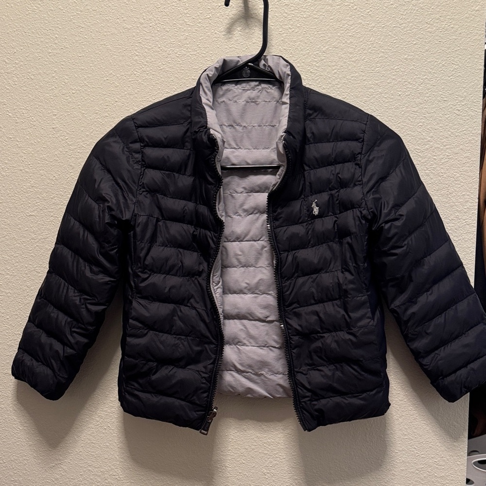 Reversible Polo by Ralph Lauren Black and Gray Kids Puffer Jacket
